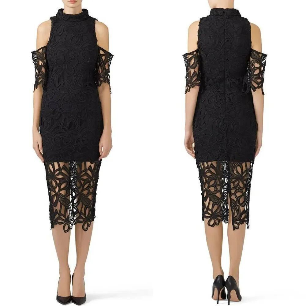 ELLIATT "the sight" black lace midi Black cold shoulder dress S NWT